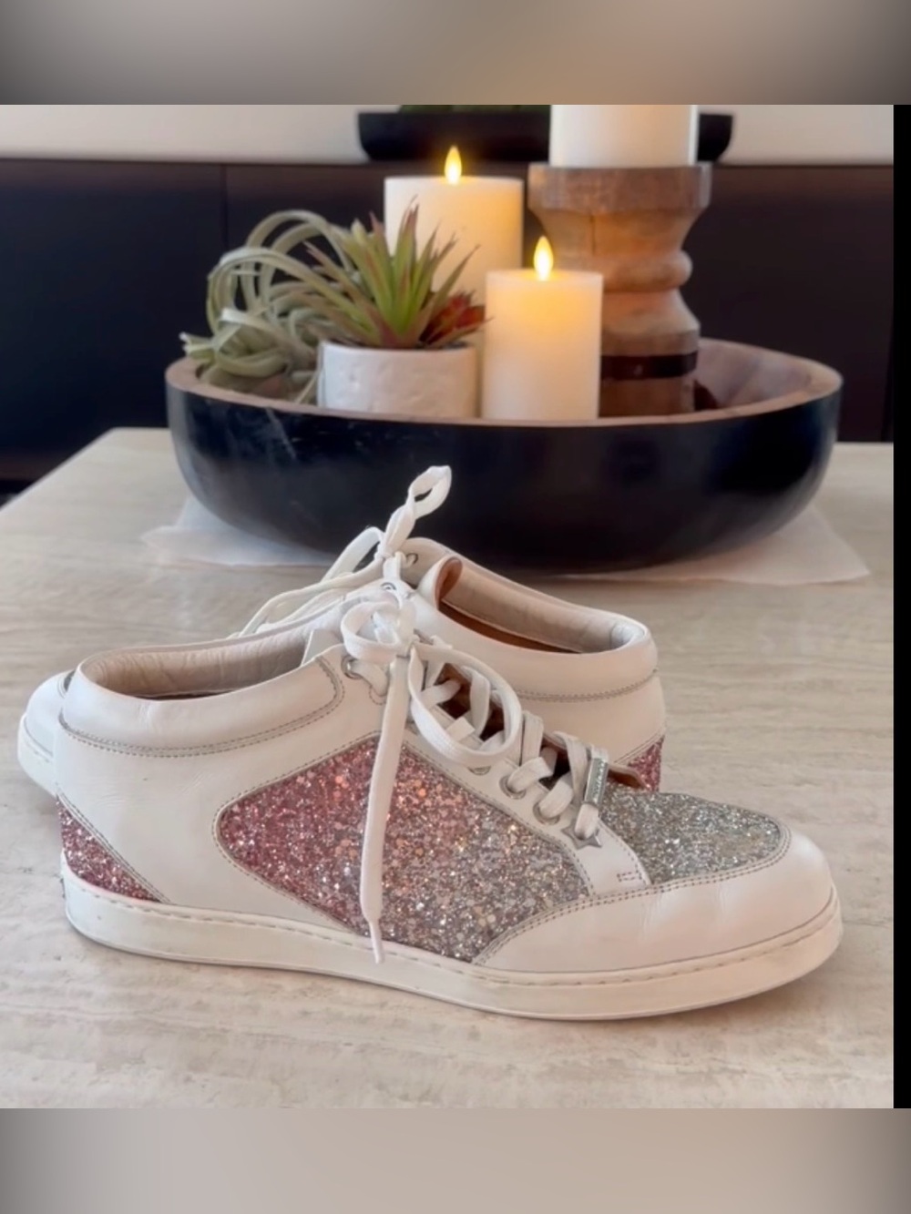 Jimmy Choo Miami Sneakers in Platinum/Flamingo